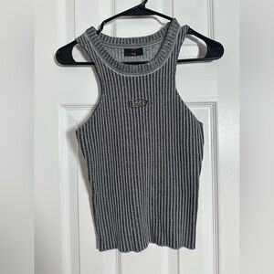 White and Gray Ribbed Sleeveless Tank Top